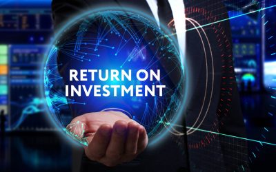 Business, Technology, Internet and network concept. Young businessman working in the field of the future, he sees the inscription: return on investment